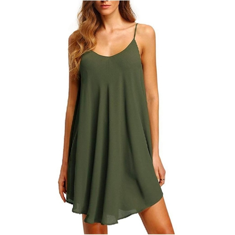 Olive Green Chiffon Midi Dress